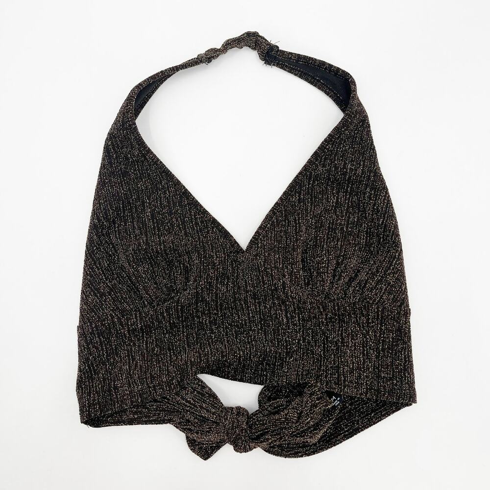 ORIGINALITY Halter Top Cropped Size Small Metallic Lurex Tie Back Boho Festival